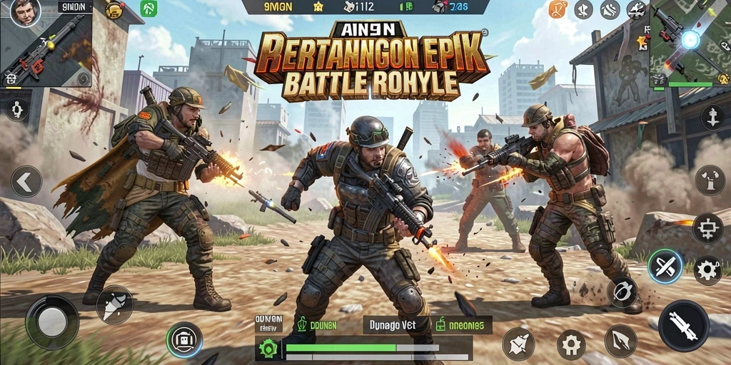 Gameplay seru dalam 9N9N menampilkan aksi seru di medan perang Battle Royale.