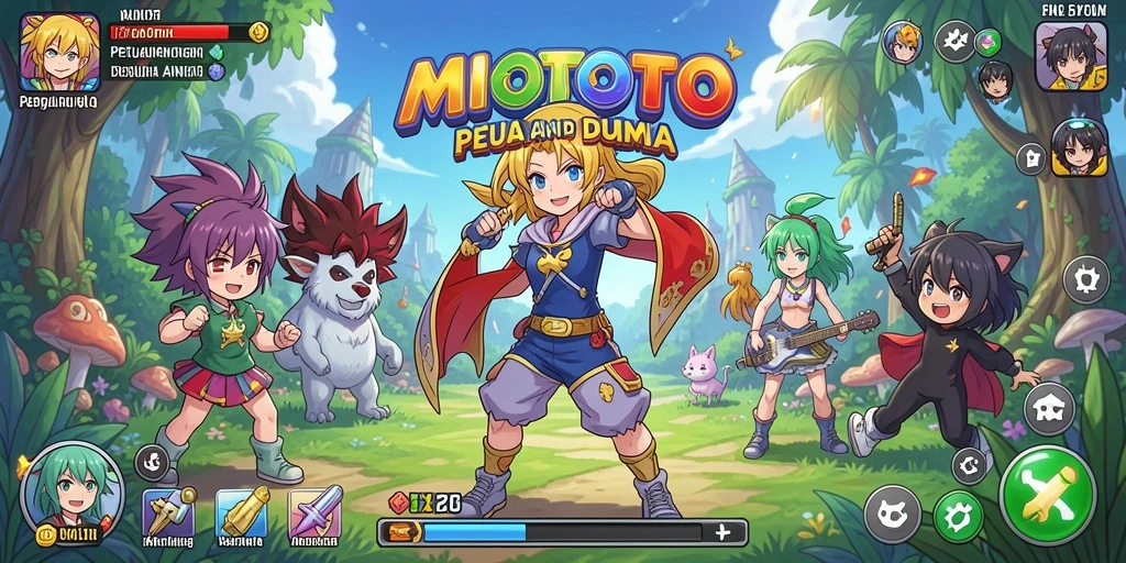 Screenshot gameplay MIOTOTO yang menampilkan karakter anime eksplorasi.