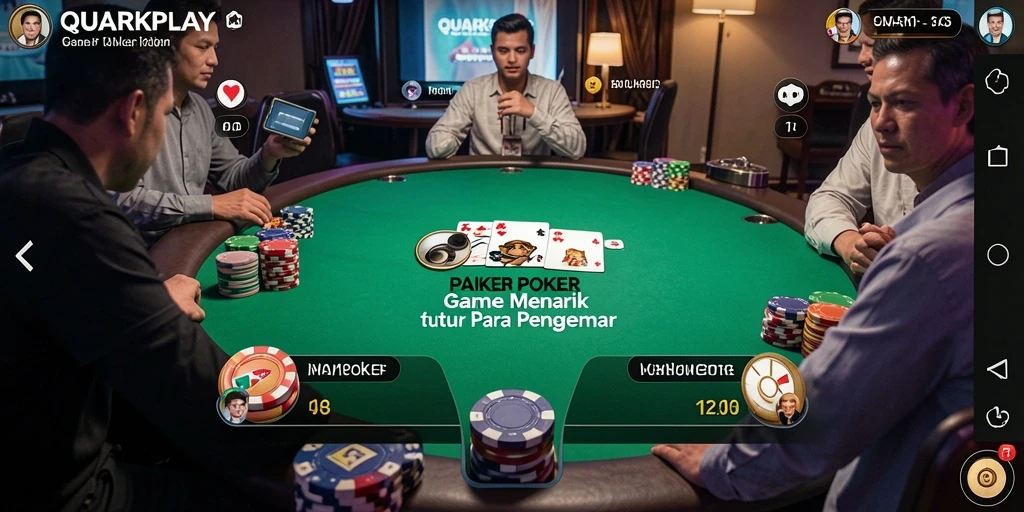 Screenshot gameplay QUARKPLAY yang menunjukkan aksi permainan Poker yang mendebarkan.