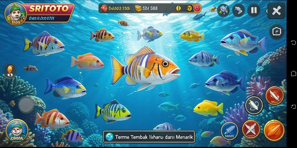 Tampilan gameplay SRITOTO dengan aksi menembak ikan yang seru.