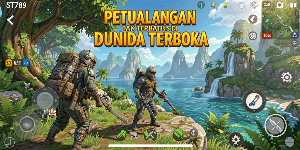 Screenshot menampilkan aksi seru di dunia terbuka yang luas.