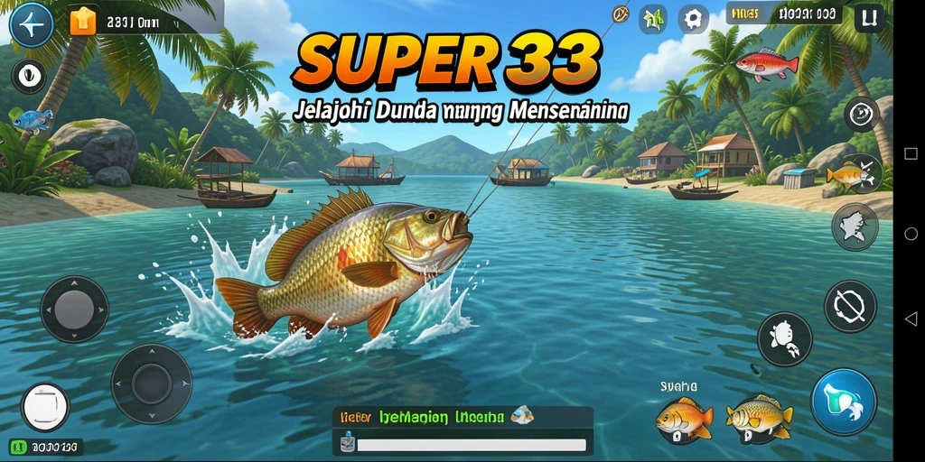 Screenshot utama SUPER33 menampilkan gameplay menarik saat memancing.