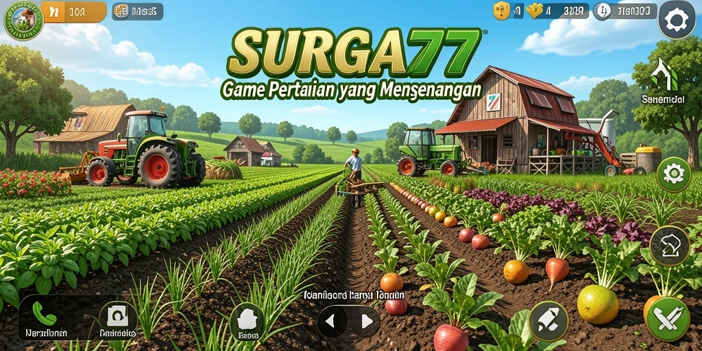 Tampilan gameplay SURGA77 yang menawan dengan kebun yang rimbun.