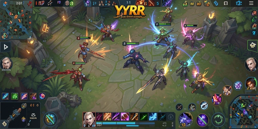 Tampilan aksi seru dalam gameplay MOBA YYRR.